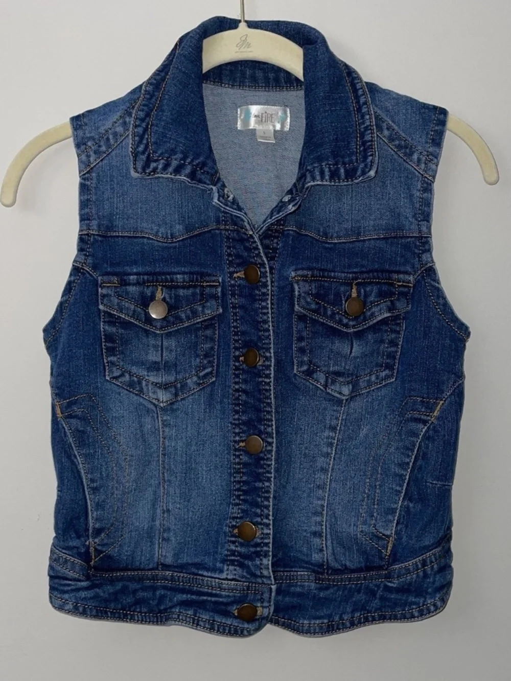 Love Fire Denim Jean Vest Girl's Small Blue Casual Pockets